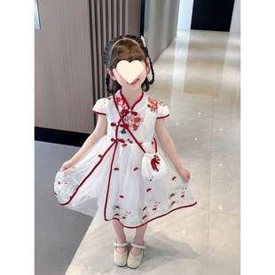 Girls' Dress Hanfu Cheongsam Dress New Summer Short-Sleeved Chinese Style Children's Day Performance