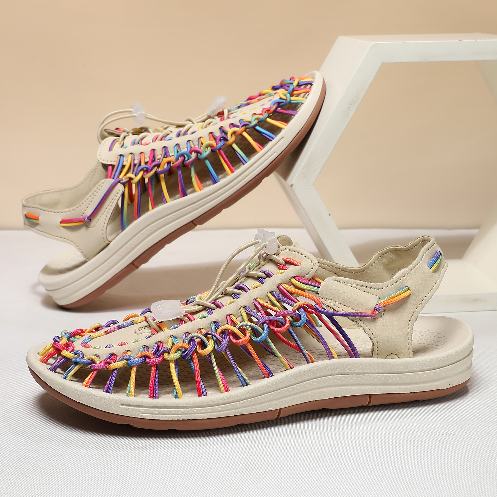 Cross-Border Popular Summer Woven Sandals for Men and Women, Men's and Women's Beach Shoes, River Tracing Shoes, Large Size Outdoor Casual Shoes