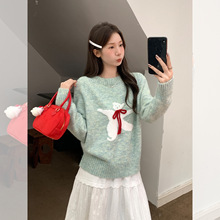 2025秋冬新款穿搭圆领加厚保暖宽松卡通内搭针织女装毛衣长袖上衣