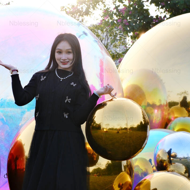 网红美陈充气镜面球加厚双层反光球幻彩银色舞台策划背景装饰道具