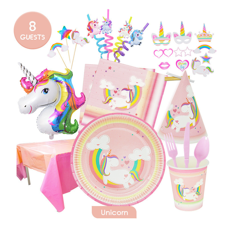 Pink Unicorn theme Unicorn Girls Birthday Party children's decoration supplies arrangement tableware suit