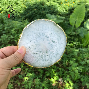 Factory supply natural sand core agate piece gilded edge silver edge agate stone piece landscape piece coasters original stone coasters