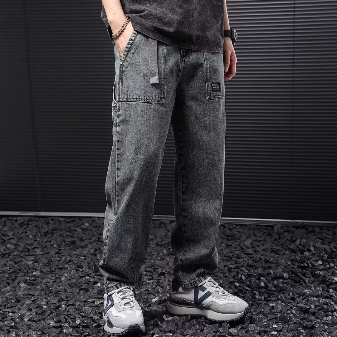 Pantalones vaqueros de barro amarillo para niños primavera y otoño nuevo estilo americano retro suelto pantalones anchos pantalones casuales rectos