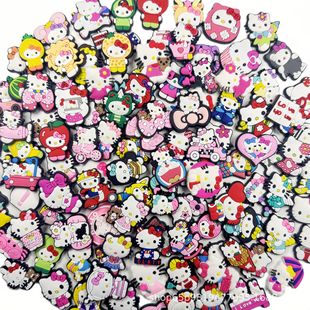 Random 100 Kt Cat Cute Cartoon Hole Shoes Flower Shoe Buckles Hello Kitty Shoe Jewelry Accessories Pvc Drop Plastic Shoe Buckles