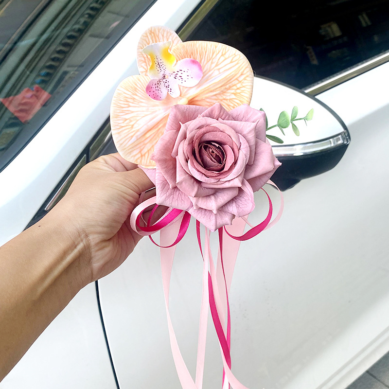 Decoración del automóvil de boda cabeza de dibujo de flores para conectar el automóvil de familia gran bola de cártamo matrimonio conjunto completo de diseño de automóviles de equipo al por mayor