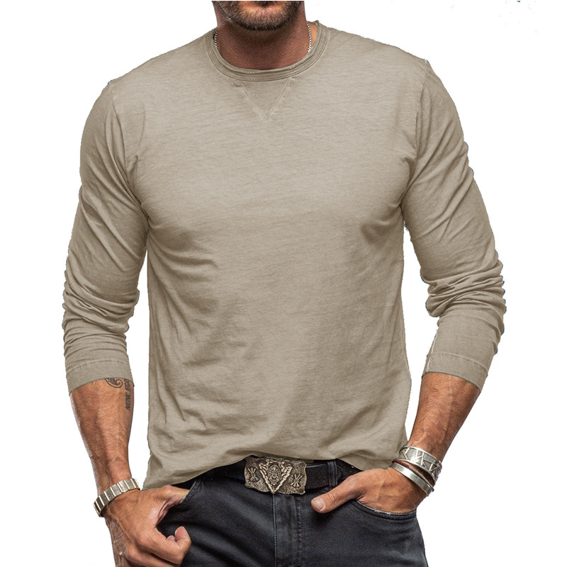 2024 otoño e invierno nuevo estilo de los hombres transfronterizos de manga larga camiseta de cuello redondo comercio exterior hombres de algodón puro camisa de fondo blusa de Amazon
