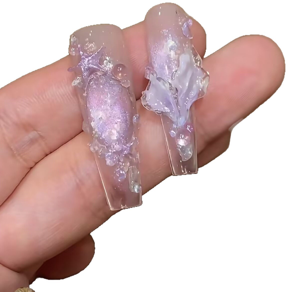 Nuevas Nueve Piedras de Cristal Púrpuras Brillantes, Perlas, Cuentas de Acero y Piezas de Concha, Accesorios de Uñas Usables, Accesorios de Arte de Uñas Estilo Palacio.