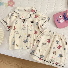 子供用パジャマ夏のクレヨンしんちゃん男の子の部屋服の中の大きい子供の女の子の半袖のエアコンの服のガーゼの薄いタイプ