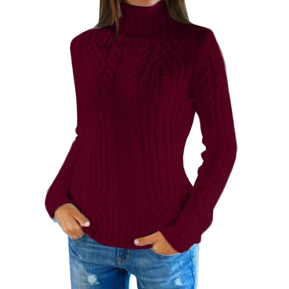 Suéter de Moda para Mujer, Cuello Alto, Ajustado, Otoño-Invierno 2024, Nuevo en Amazon y eBay, Comercio Electrónico Transfronterizo