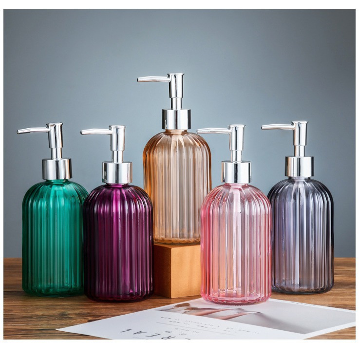 厂家供应家用玻璃竖条洗手液瓶 400ml洗头膏沐浴露分装玻璃瓶空瓶
