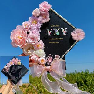 学士帽手工diy簪花材料包成品大学生硕士博士毕业帽中式儿童装饰-阿里巴巴