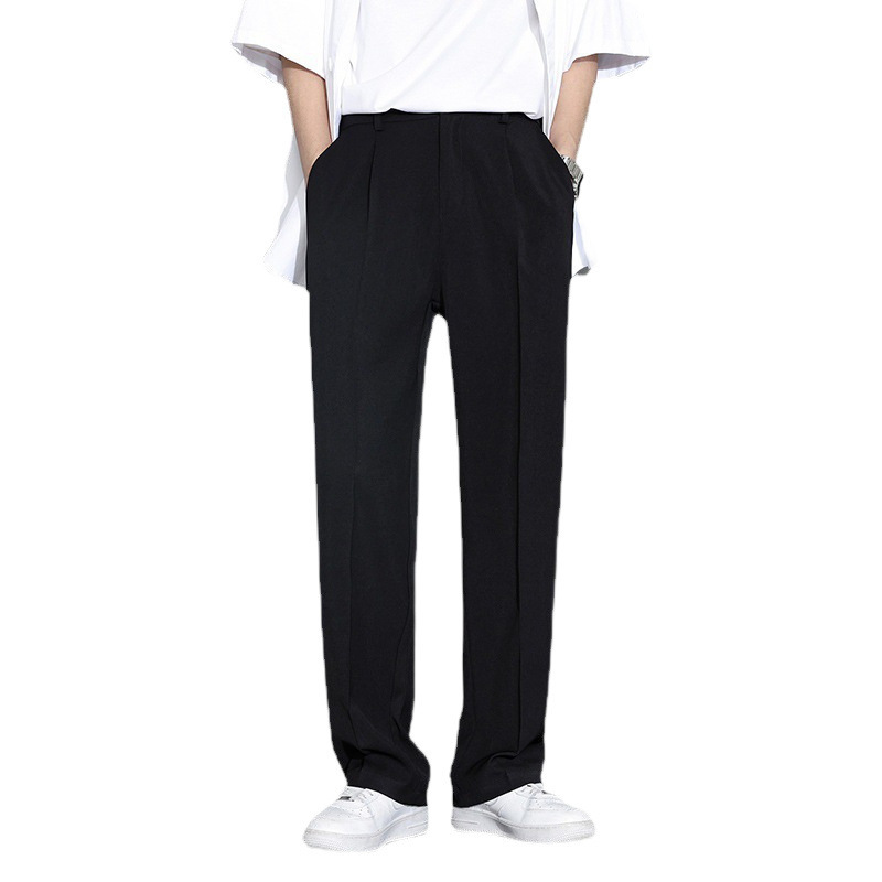 Pantalones de hombre nueve puntos pantalones de verano relajados pantalones casuales rectos para hombre sensación de seda de hielo negro pantalones de traje