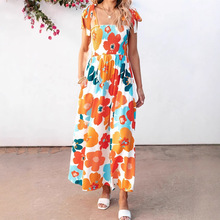 欧美时尚花卉印花吊带连衣裙女2024夏季新款海边度假风高腰长裙女