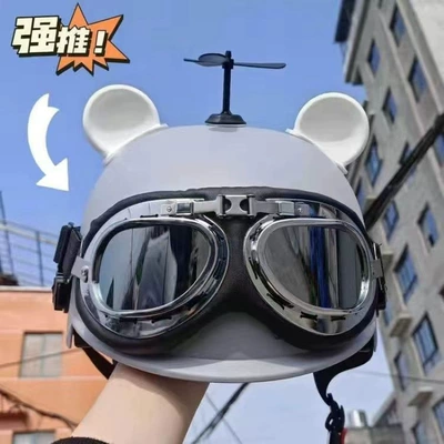 all seasons, with sun protection for | Motosiklet kaskı (dəbilqə) - 3c-certified-gray-polar-bear-ears-sunglasses-black-windmill