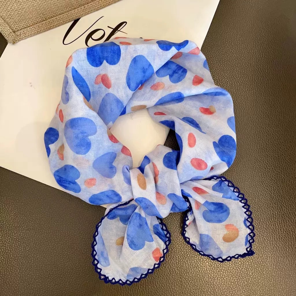 70 코튼 스퀘어 스카프-러브 로얄 블루