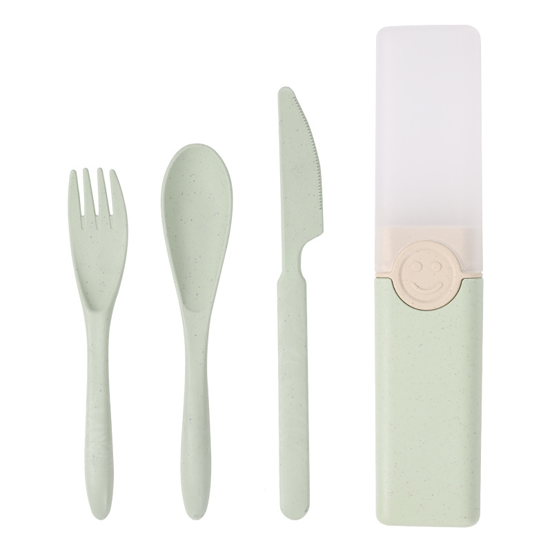 Nuevo cuchillo de paja de trigo, tenedor y cuchara traje estudiante de oficina portátil vajilla de tres piezas de viaje traje al aire libre
