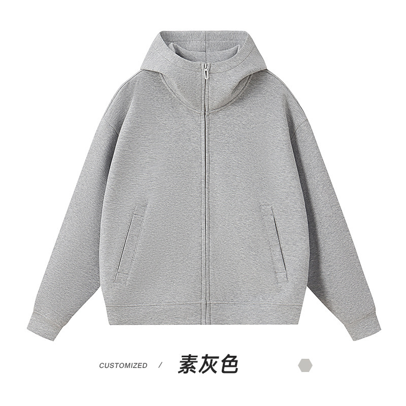 秋冬400g重磅液态棉潮牌高帽拉链外套男女同款连帽薄款开衫卫衣男|undefined