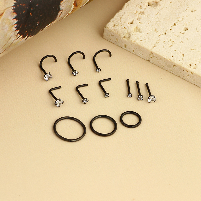 12-Piece Diamond Nose Ring Set Stainless Steel Nose Stud Hoop Combo Piercing Jewelry 18K Gold Plated detail image 10