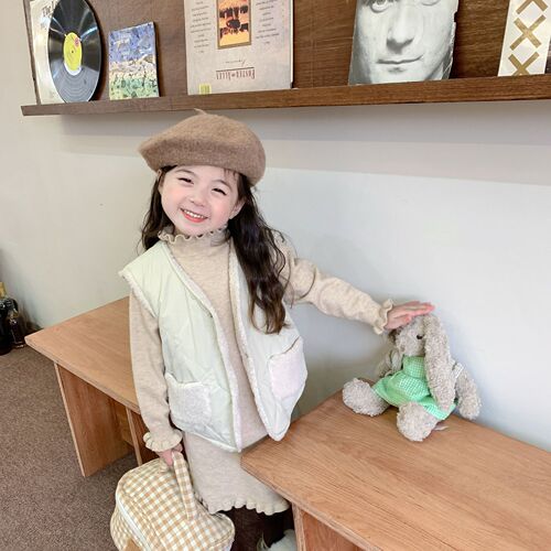 Little Girl Audrey Hepburn Style Dress Autumn/Winter New Arrival Children's Korean Version Sweet Lace Knit Dress Baby Long Sleeve Base Dress