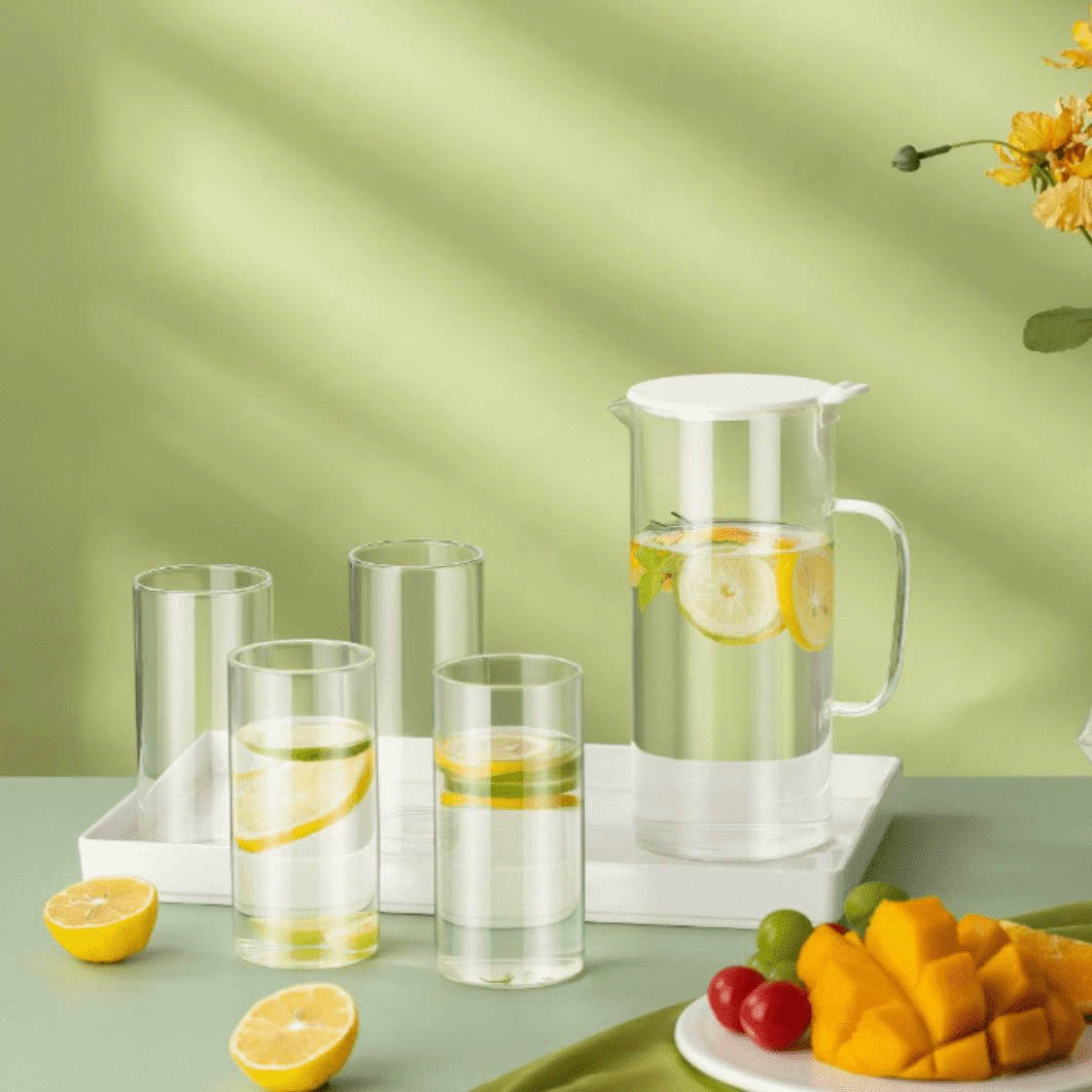 Серия Jiutian Lanyue, набор для воды из боросиликата, набор из пяти предметов, команда компании, здание, отправка сотрудника, преимущества, сувенирный набор для воды, оптовая продажа