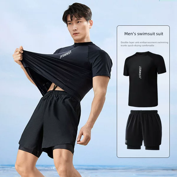 Swimwear Men's Professional Anti-embarrassment Large Size Loose Double-layer Swimming Trunks Sunscreen Hot Spring Full Body Men's Swimwear Suit