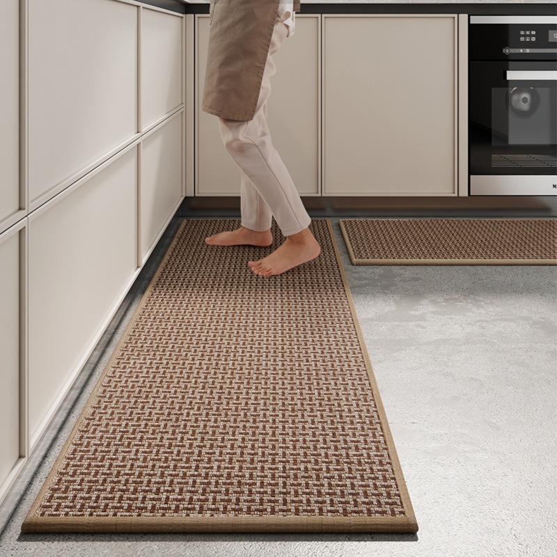 Simple style, solid color, high-end look, linen-look floor mats for kitchen decoration, durable and stain-resistant, two-piece set, absorbent and oil-absorbing