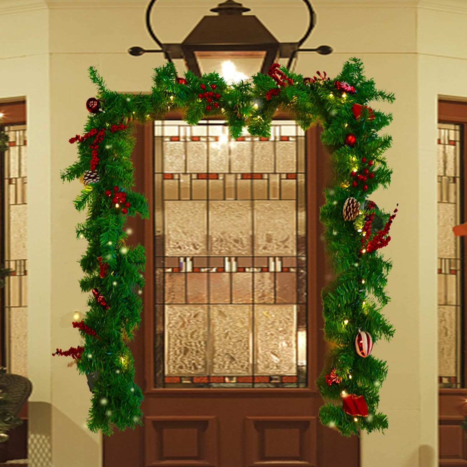 跨境热卖圣诞球红果圣诞藤条节日花环1.8/2.7米仿真藤条发光装饰