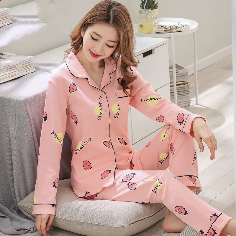 Pijamas de algodón para mujeres primavera y otoño manga larga ocio simple set coreano ropa para el hogar se puede usar fuera