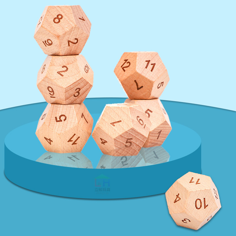 Twelve-Sided Digital Dice Children's Early Education Mathematics Cognitive Parent-Child Interactive Intelligence Development Wooden Dice Toy Batch