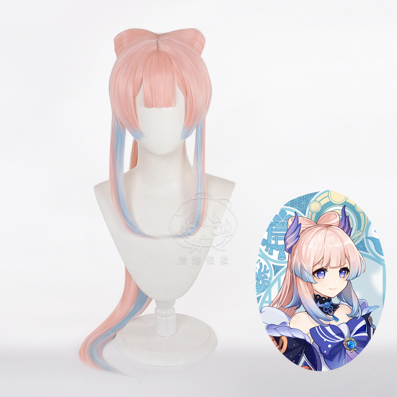 [Haohang] Genshin Coral Palace Heart Sea Cos Wig Short Hair Body Tiger Mouth Clip Ponytail Bow Hair Bag