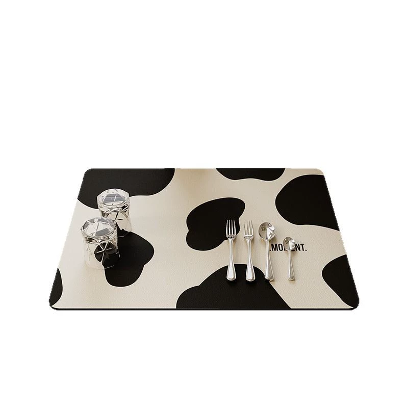 Cross-border creamy kitchen drain pad cow pattern diatom mud washing countertop absorbent pad bowl plate insulation mat