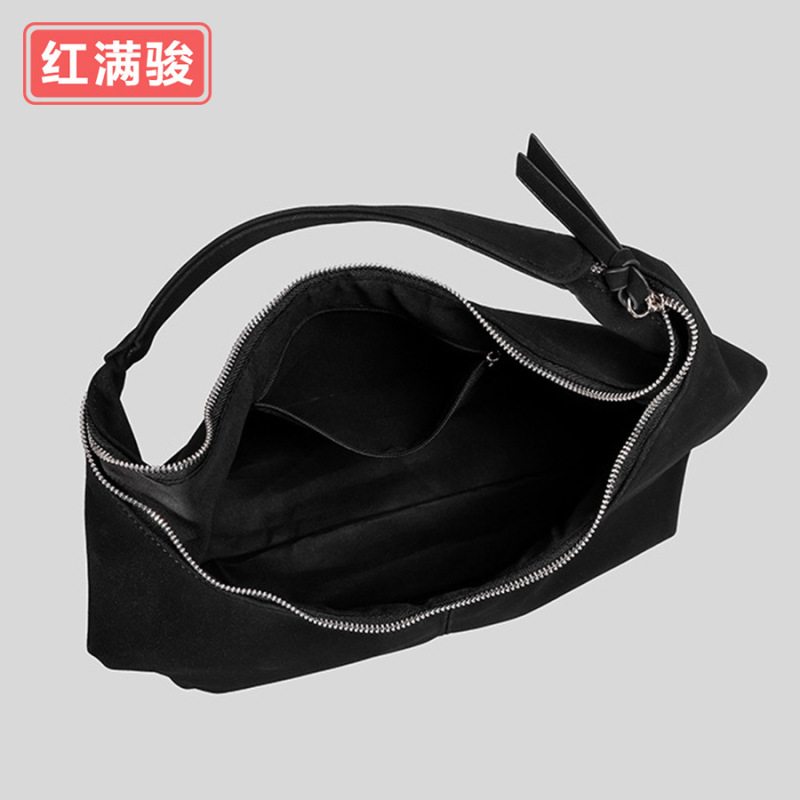 韩版软PU大容量手提包磨砂绒面质感饺子包通勤手拎包女仿麂皮包包|undefined