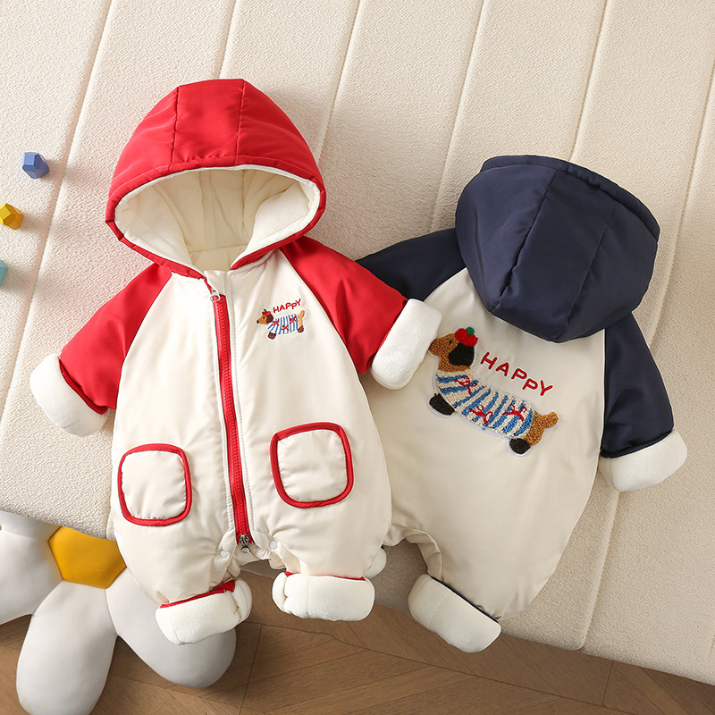 Invierno mameluco grueso con capucha recién nacido, hombres y mujeres, bebés, niños pequeños, invierno cálido, perro salchicha, traje grueso de algodón