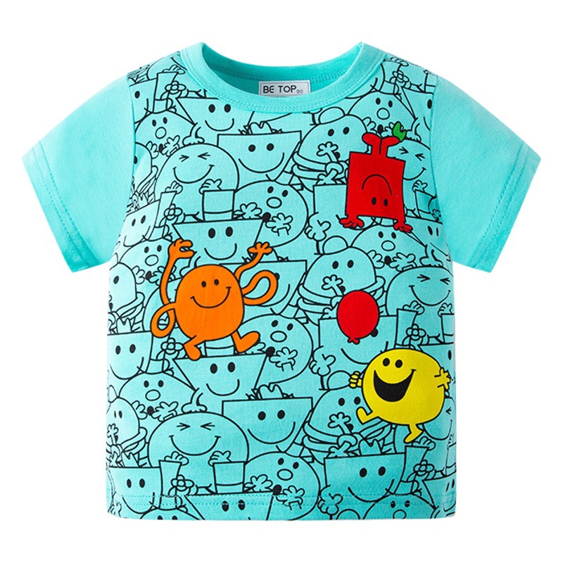 2023 verano niños de manga corta nueva historieta impresa suéter tops verano moda ropa de niños entrega de una sola pieza