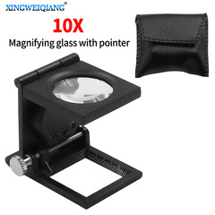 10x Metal Ruler with Pointer, Fabric Mirror, Zinc Alloy Foldable Magnifying Glass, Pigeon Eye LED Magnifying Glass