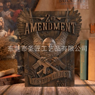 美国第二修正法案日本土墙壁装饰榉木木雕挂件工艺品复古墙面艺术