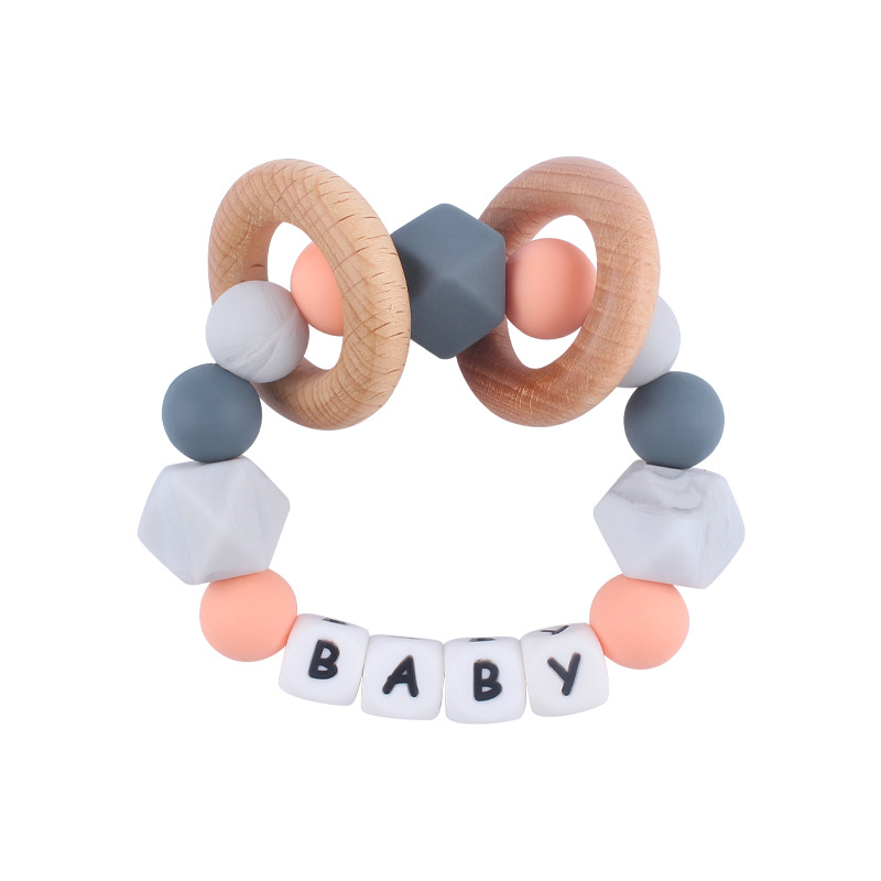 Nuevos productos para bebés silicona DIY nombre calmante bebé grande octogonal cuentas de silicona pulsera mordedor juguete