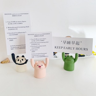 Cute Cartoon Pig Holding Placard Photo Holder Note Holder Message Base Cute Girly Heart Desktop Bedside Ornaments