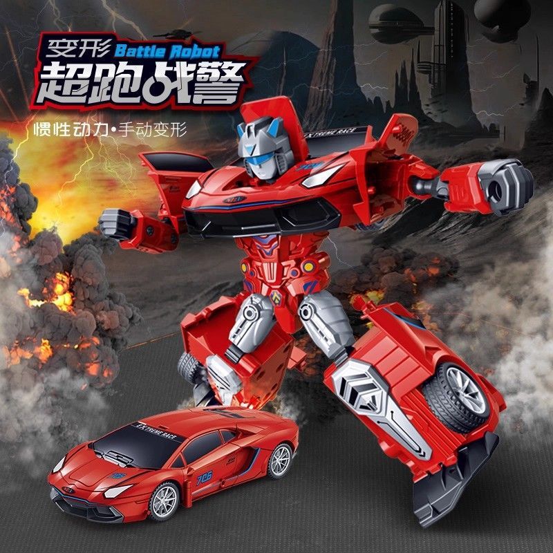 Transform into a Warrior, Transform into a Robot, Children's Educational Boy, Police Racing Truck, Inertia Sports Car Model Toy