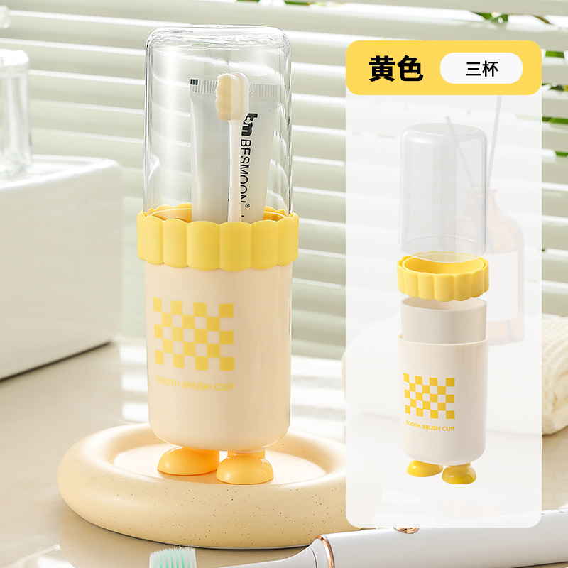 Lindo pie, taza de lavado de viaje, cepillado portátil, dibujos animados de bricolaje, cepillo de dientes para niños, taza de plástico para enjuague bucal