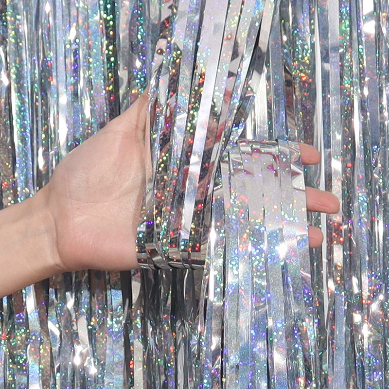 Новый лазерный дождь Шелковый занавес кисточка детский день рождения воздушный шар Вечеринка фон стены цвет бар Свадебные украшения цветок оптом