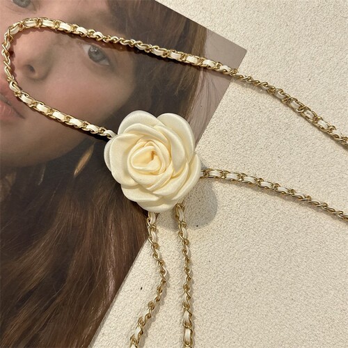 Tea Flower Waist Chain Accessory for Women, Flower Chain Belt Decor for Dresses and Jeans, Trendy Ins Style