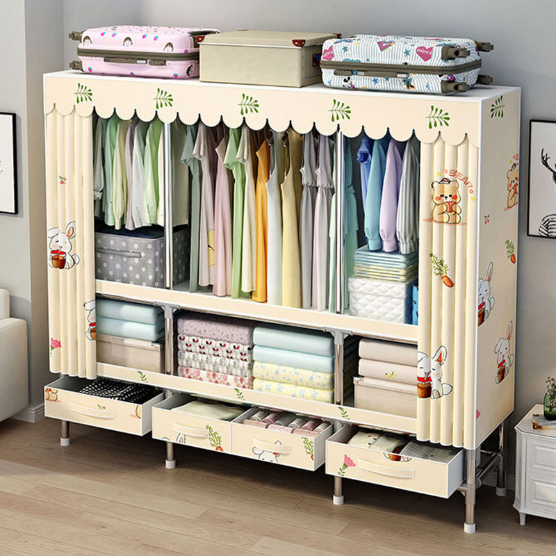 Wardrobe with Drawers for Home Bedroom, Sturdy and Durable Fabric Wardrobe, Thickened and Reinforced Full Steel Frame, Easy Assembly Hanging Closet