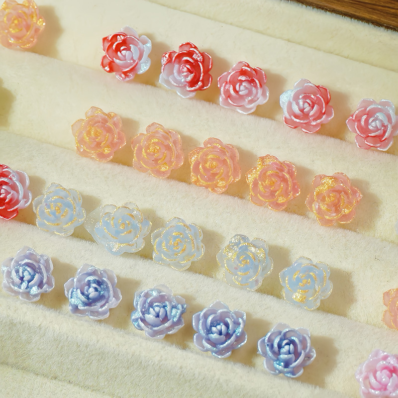 8mm Soft Glue Lotus Non-Porous Fine Glitter Lotus Single-Sided Carved DIY Handmade Beaded Manicure Mobile Phone Case Material