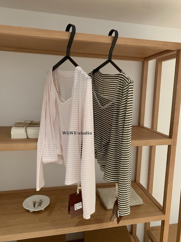 WGWE 7097#广州十三行女装2025早秋装新款吊带背心+针织开衫套装|undefined