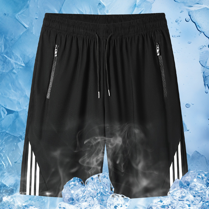 Pantalones cortos de secado rápido de seda de hielo para hombres de verano delgados ociosos transpirables, pantalones cortos deportivos de aire acondicionado secado rápido