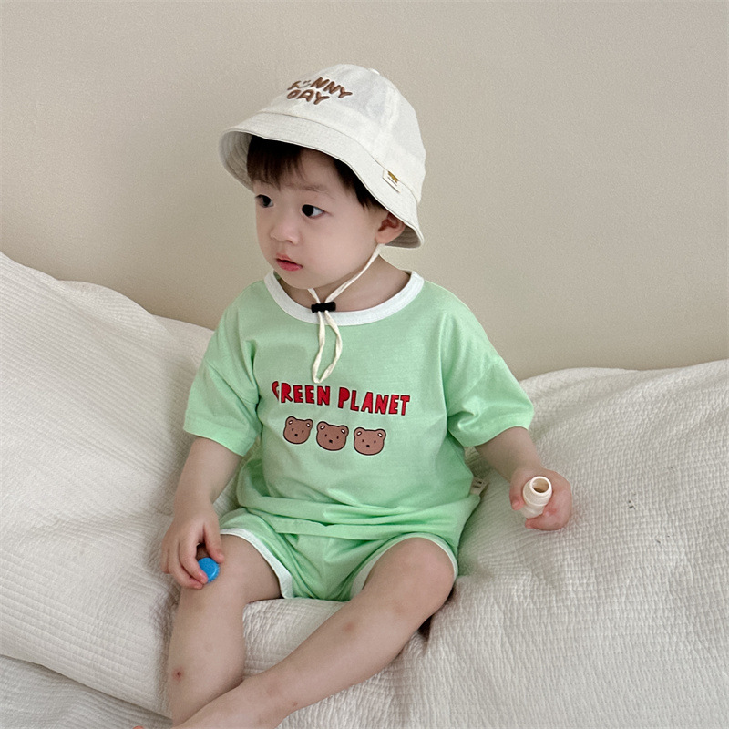 Camiseta de dibujos animados con letras de verano para niños, pantalones cortos, ropa de verano para bebés, ropa delgada para niños coreanos, ropa de verano para bebés