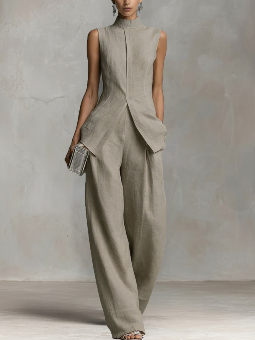 ​​Women's Sleeveless Top And Trousers Set - Elegant Summer Outfit For Casual Wear​​_ecoleips.com