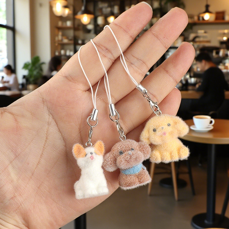かわいい立体植毛樹脂犬ペンダントミニ人形携帯電話ペンダント DIY キーホルダージュエリーアクセサリー|undefined