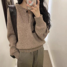 现货2025秋季新韩国东大门m*ia藤姐同款气质设计感亨利领针织毛衣